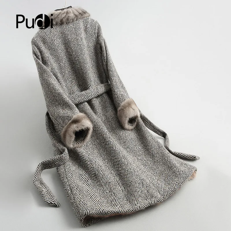 PUDI A18621 Женская Зимняя шерстяная овечья Шуба Норка меховой воротник теплая Дамская длинная настоящая овечья Меховая куртка верхняя одежда
