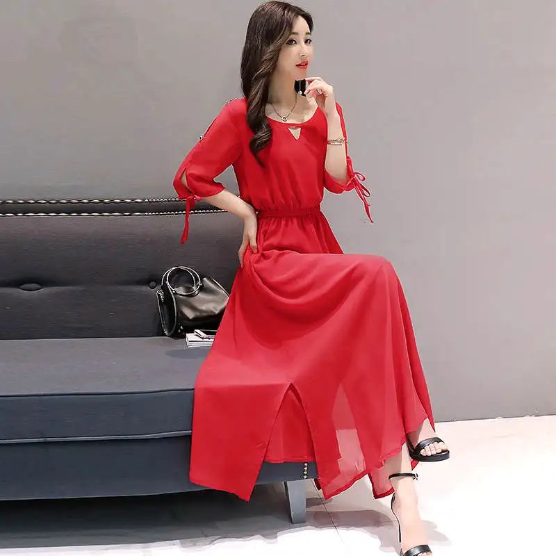 Женское длинное пляжное платье с коротким рукавом шифоновое большого размера 4XL