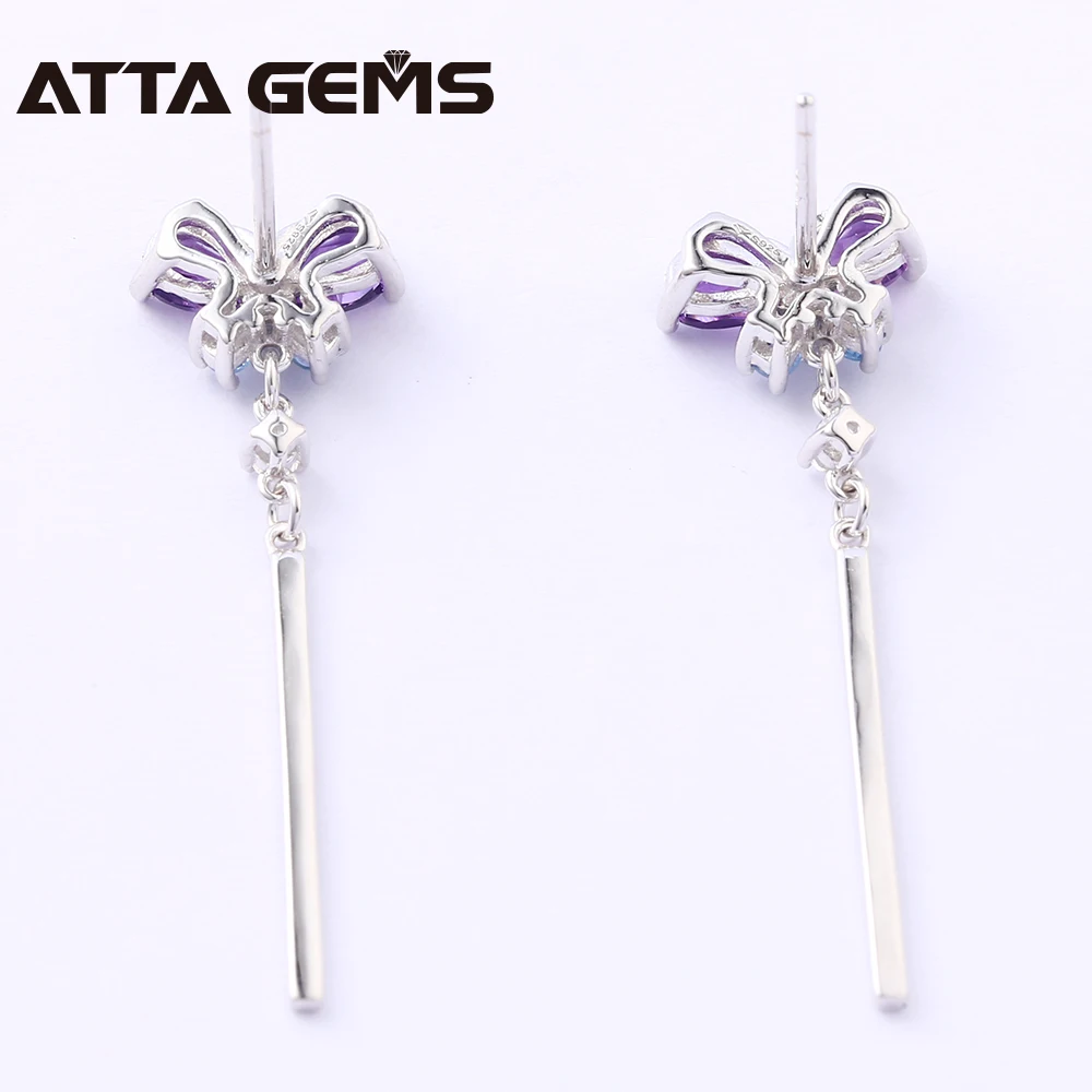 Женские серьги-гвоздики из серебра 925 пробы с натуральным аметистом | Украшения и