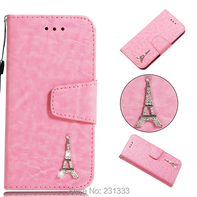 Кожаный чехол-кошелек в стиле ретро с бриллиантами и Эйфелевой башней для Iphone X XS