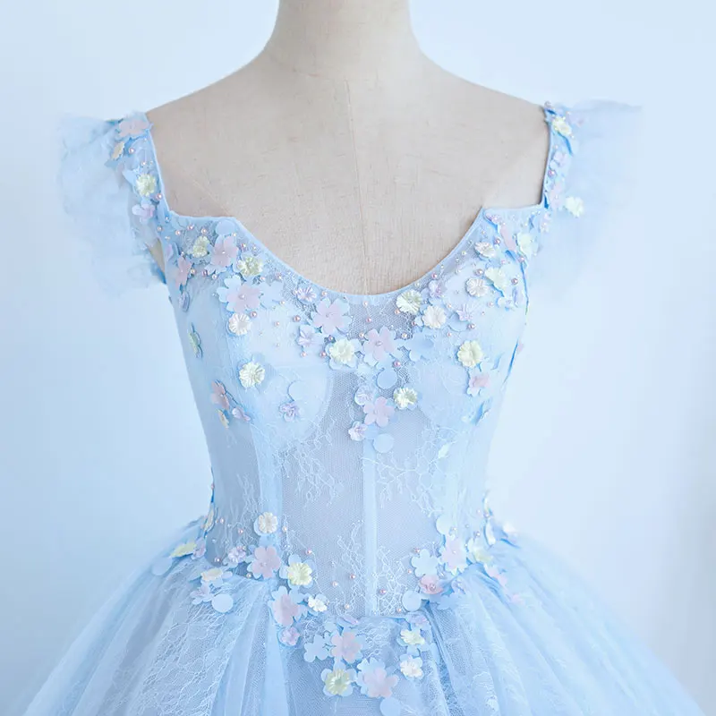 Бальное платье 2018 кружевные платья для Quinceanera 15 милое Пышное небесно-голубое