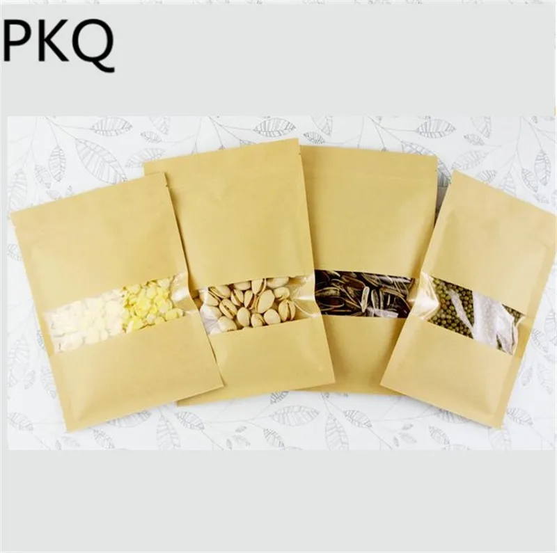 10 шт крафт бумаги сумки с замком на молнии коричневые прозрачным окном