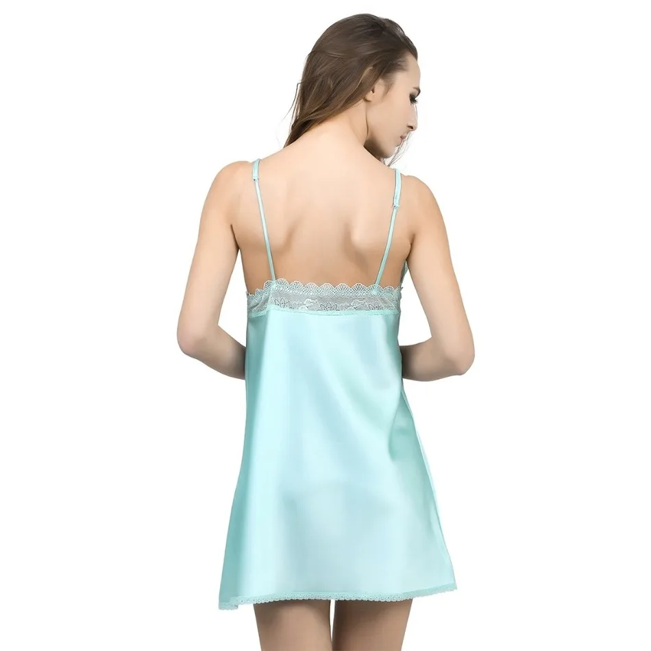 Однотонная атласная шифоновая женская ночная рубашка Сексуальная кружевная