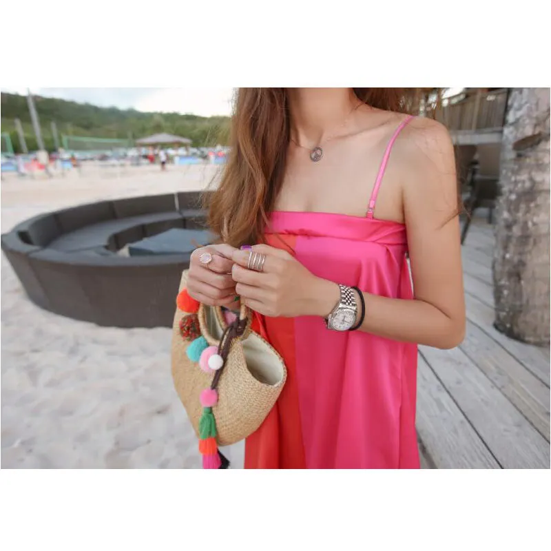 Blascher Новинка лета большая сумка на плечо сумка-ведро помпон женская Соломенная