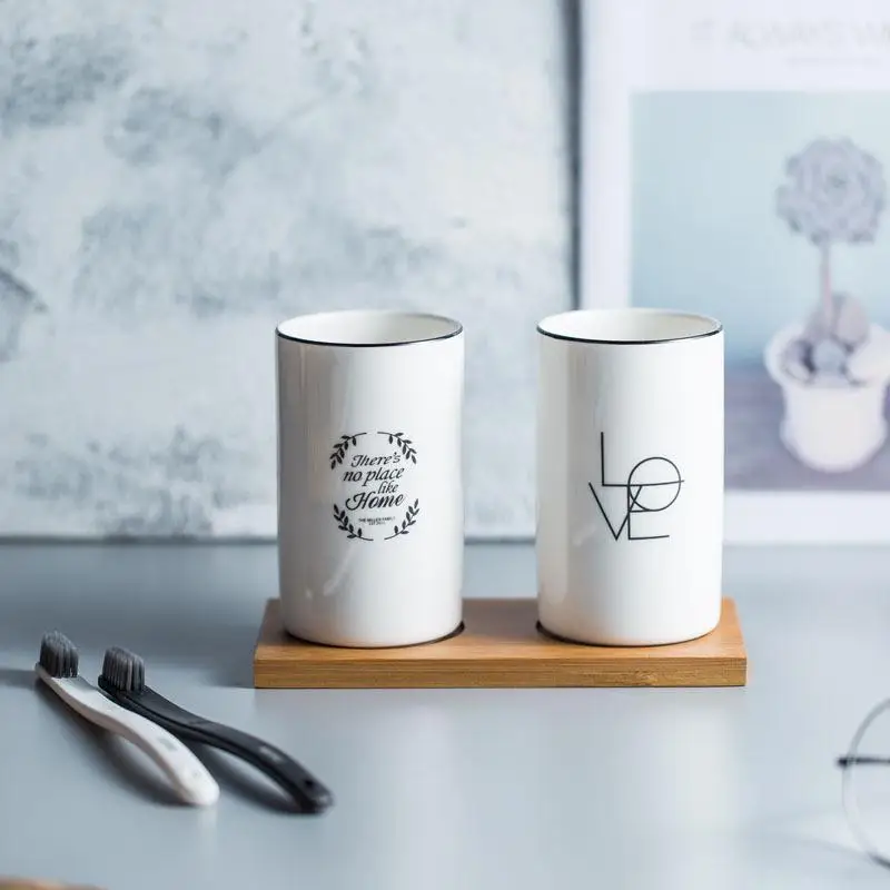 4 Green Pattern Ceramic Toothbrush Cup Set Nordic Fashion Simple Couple Mouth Mug Bathroom Accessories Good Looking Food Container - Цвет: 4
