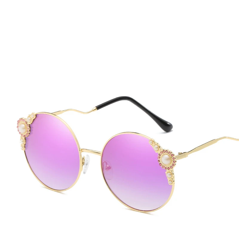 2018 женские модные круглые солнцезащитные очки большие с жемчужной кружевной