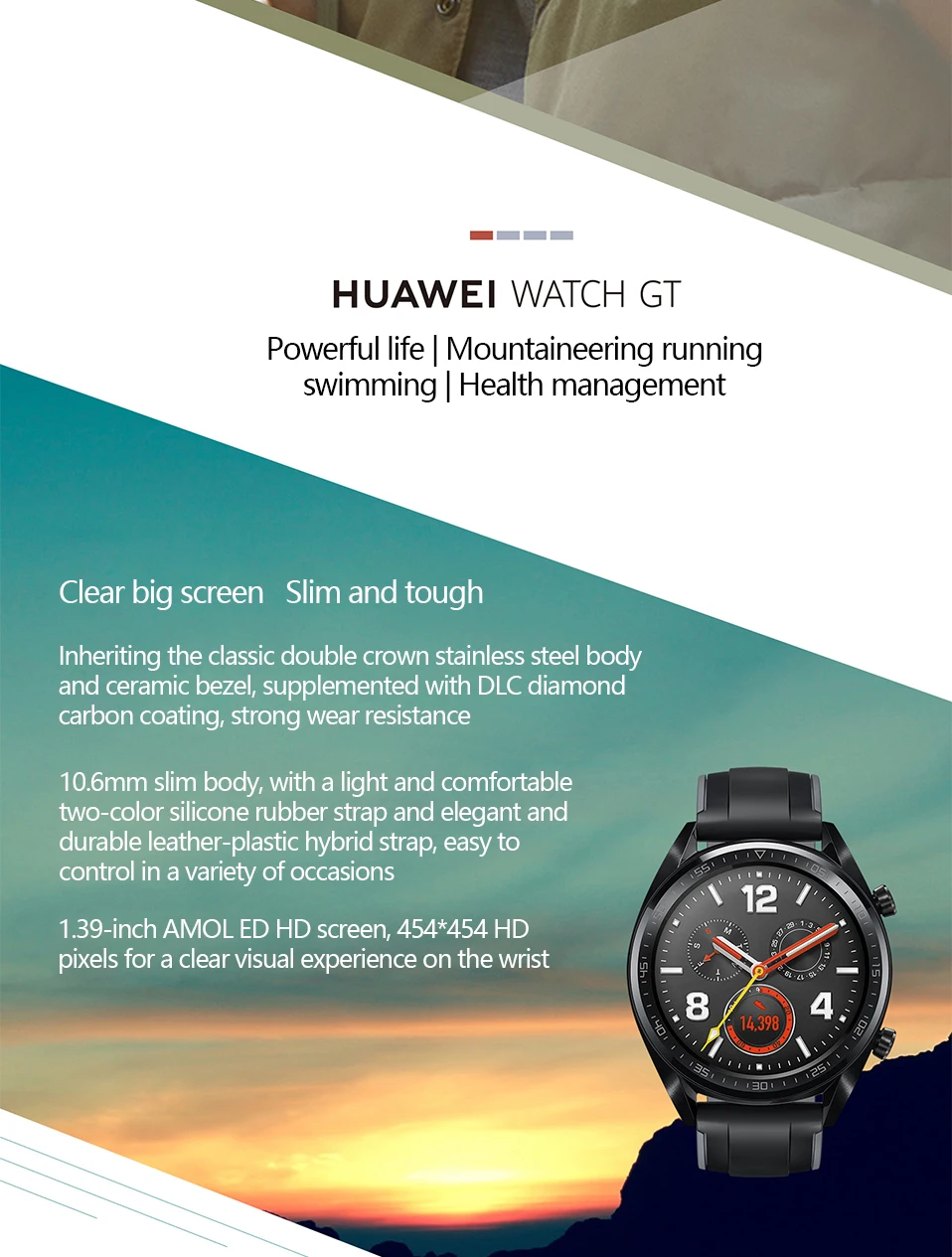 Оригинальные Смарт-часы huawei GT на открытом воздухе, Сверхдолгий Срок службы батареи, gps, научный тренер Amoled, Цвет retina 1,39"