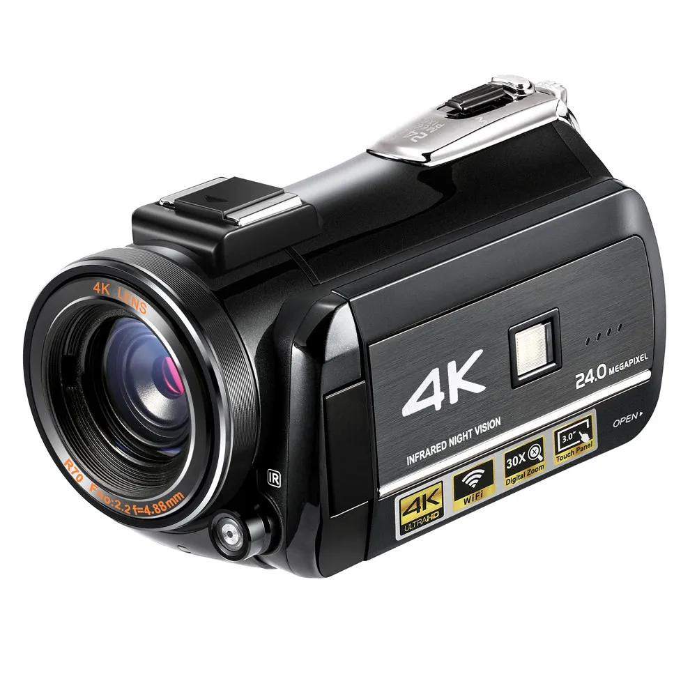 Видеокамера Ultra HD 60FPS 4K с внешним микрофоном широкоугольным объективом и блендой