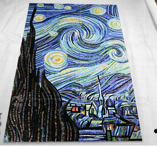 

Van Gogh starry sky oil patterns use ice jade glass mosaic tiles to be cut art murals living room wall decoration