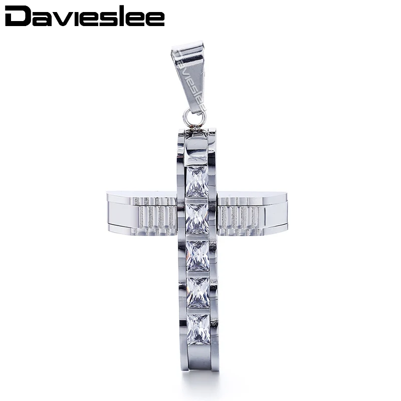 Davieslee 12 стилей, из нержавеющей стали крест кулон для мужчин резные Золото Серебро Черный проложили w прозрачные носороги DLKPP2 - Окраска металла: KP354