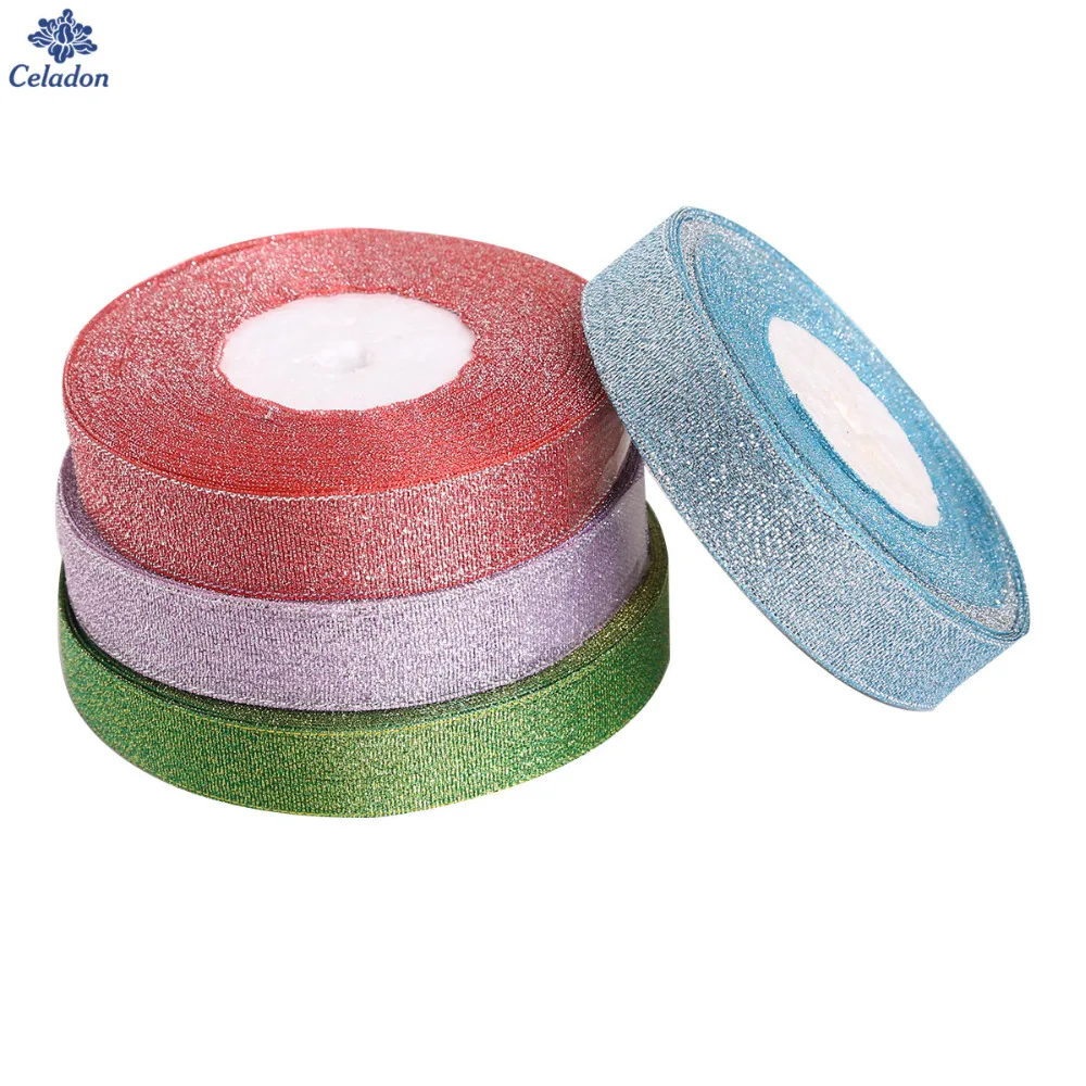 Ленты из органзы с металлическим блеском разноцветные 25 ярдов 20 мм ширина