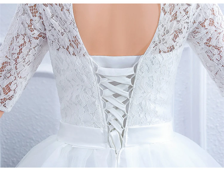 

Bridal Dress wedding 2019 Wedding Gown Ball Gown Vintage Illusion Floral Lace Tulle High Neck Half Sleeve Floor Length White