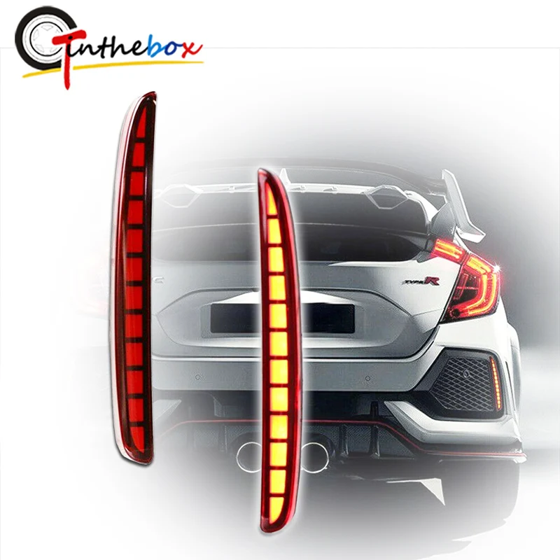 

Red LED Rear Bumper Reflector Lights For 2017-up Honda Civic Hatchback, Type-R, or SI 4-Door Sedan Tail, Brake & Rear Fog Lights