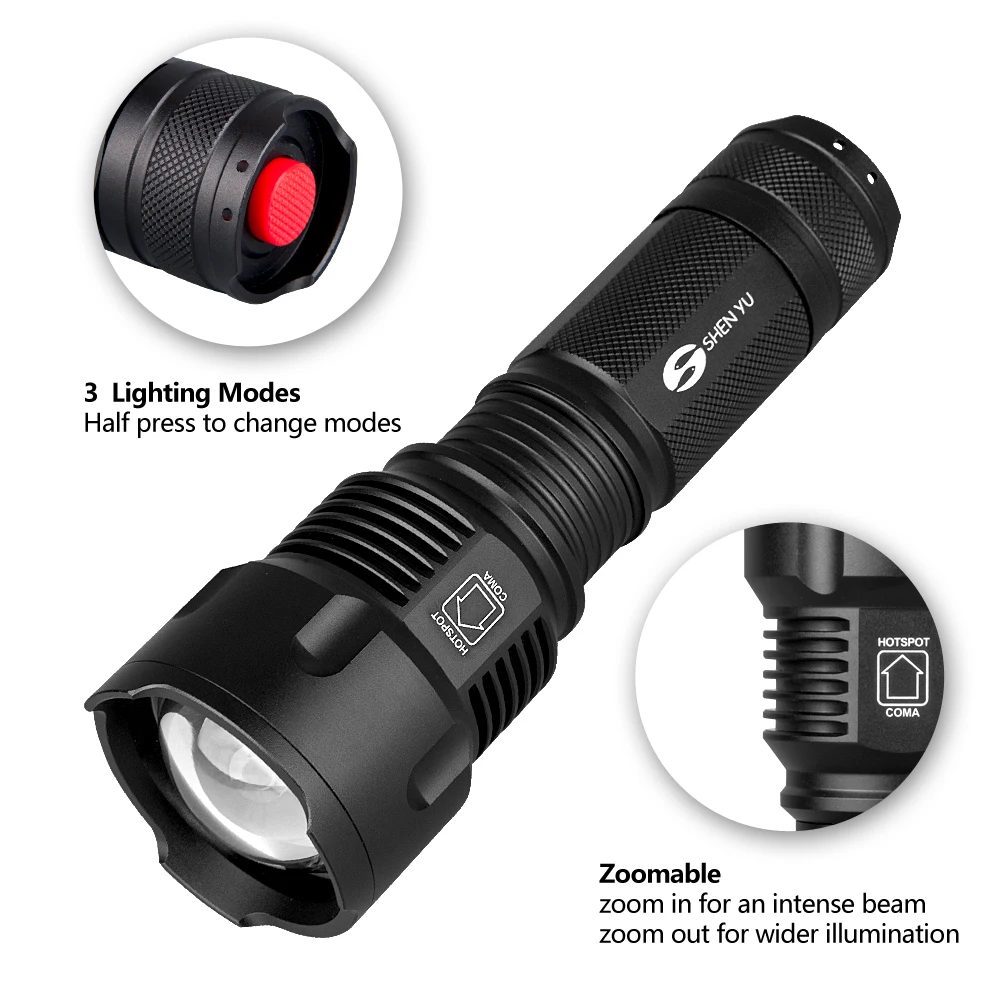 SHENYU светодиодный фонарик 26650 Zoom Torch водонепроницаемые фонарики XM L T6 3800LM 3 режима