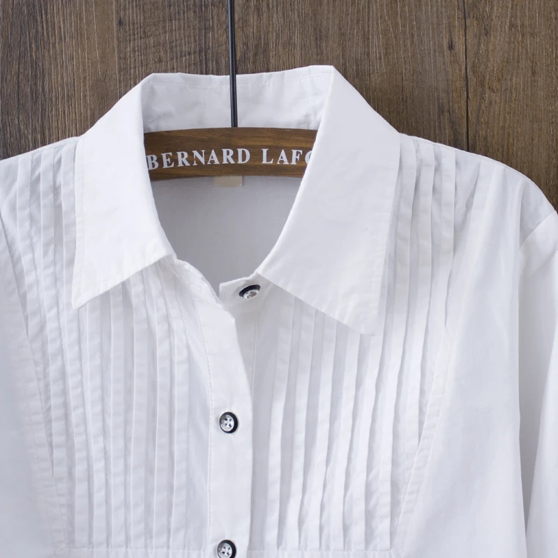 Блузка женская белая с длинным рукавом из 100% хлопка на весну лето 2019|Блузки| |