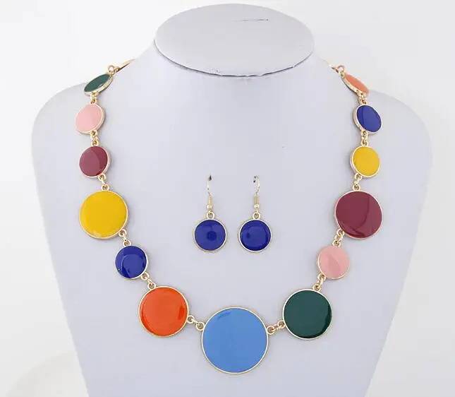 Женский ювелирный набор в стиле ретро круглый эмалированный 5 цветов 2