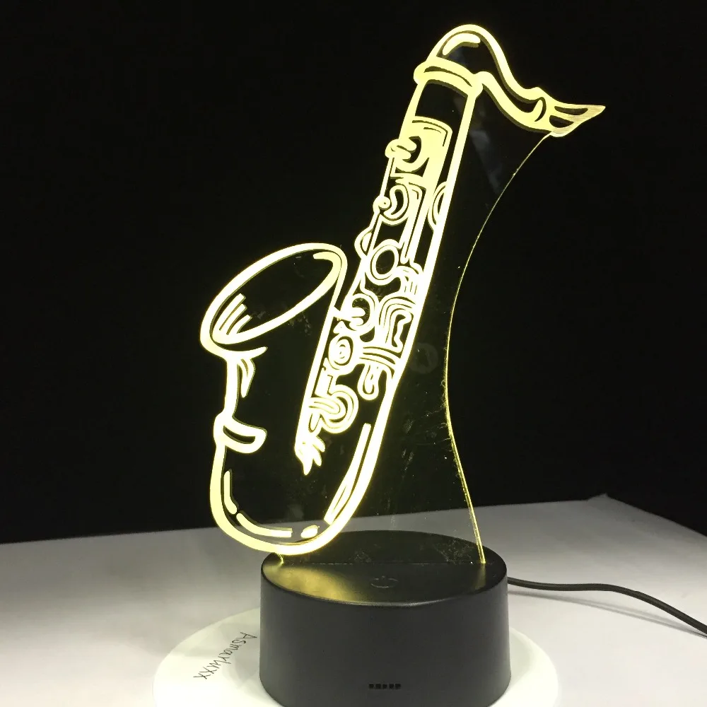 Saxphone настольная лампа 3D светодиодный ночной Светильник SaxMusical инструмент