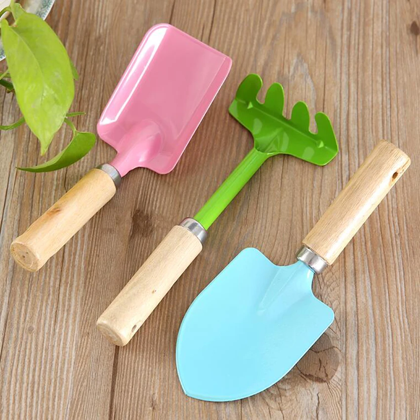 Hot Selling 3PC/set Mini Garden Hand Tool Kit Plant Gardening Shovel Spade Rake with Wood Handle Metal Head for Gardener | Инструменты