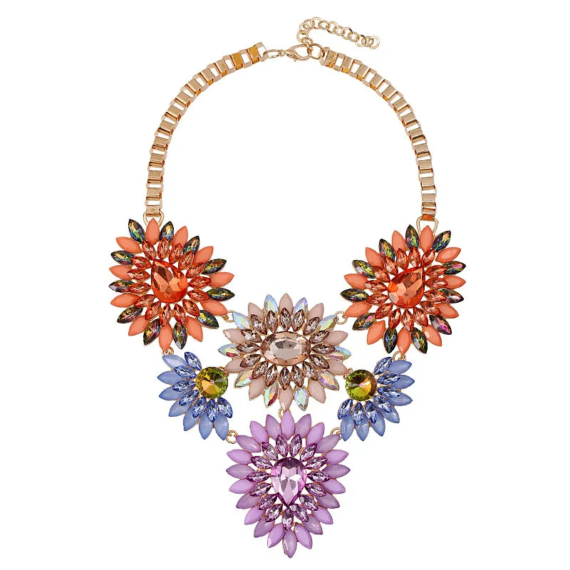 Ожерелье новые мода шарм сеть роскошный позолоченный цвета кристалл смола цветы