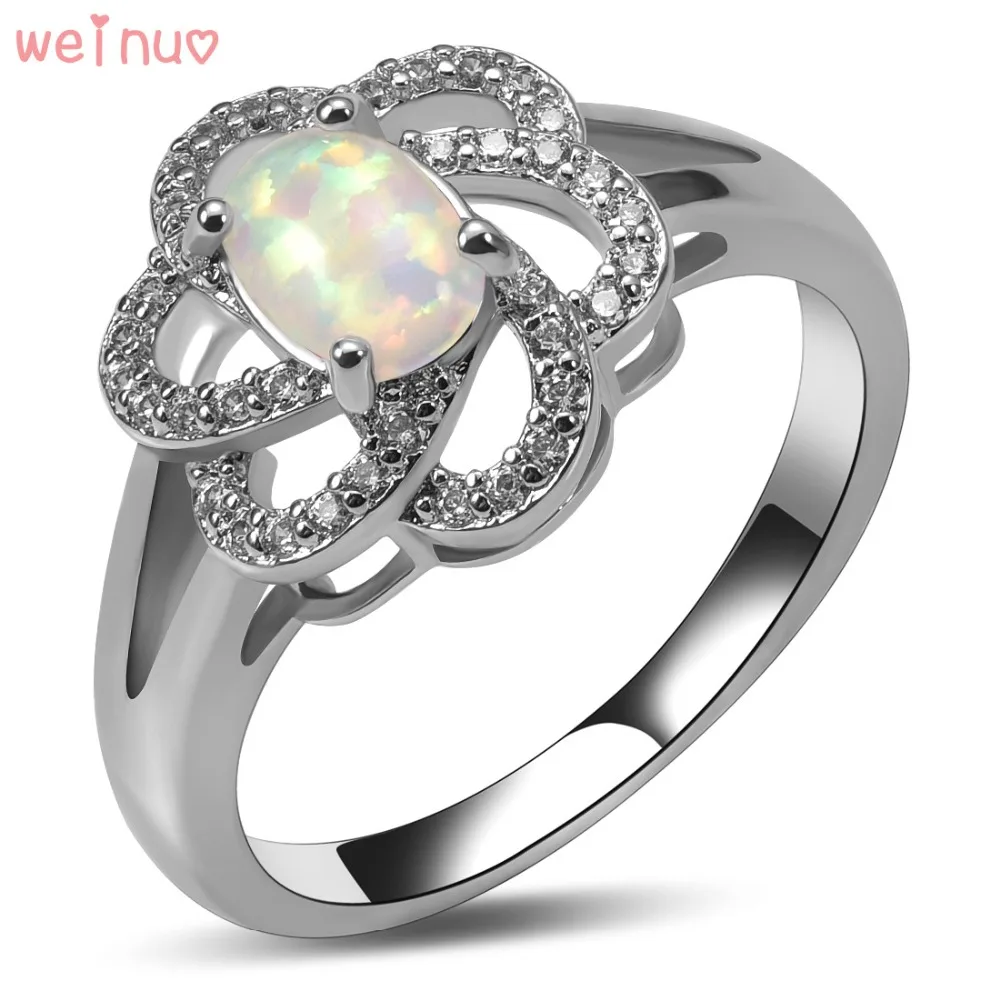 Weinuo White Fire Opal Crystal Ring 925 Sterling Silver Top Quality Fancy Jewelry Wedding Size 5 6 7 8 9 10 A379 | Украшения и