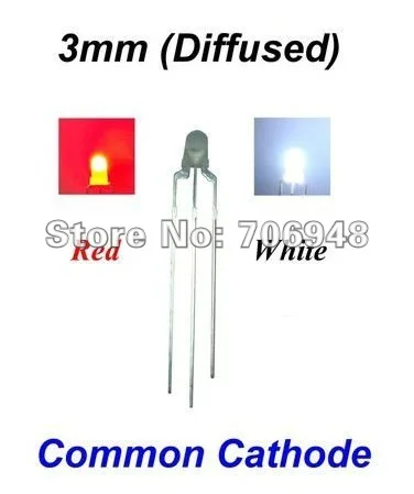 White / Red 3mm 3 Pins Diffused Common Cathode/Anode LED diode