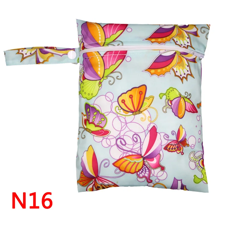 N16 Pororo, 20*25 см, один карман, Детская влажная сумка, модный подгузник с принтами, водонепроницаемая сумка, многоразовые детские подгузники, сумки с ручками для мокрого плавания - Цвет: N16