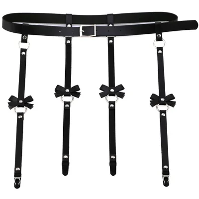 Hoist Buckle Black Сексуальный женский и мужской кожаный пояс для чулок с бантом, ручная работа, костюм в стиле панк, наряд с круглым вырезом вокруг талии, пояс с 4 подтяжками - Окраска металла: Hoist Buckle Black