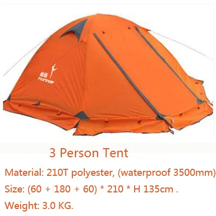 orange 3 person FLYTOP открытый кемпинг палатка для отдыха путешествия 2 человек 3 двойной слой ветрозащитный водонепроницаемый Зимний Профессиональный туристический лагерь палатка - Цвет: orange 3 person