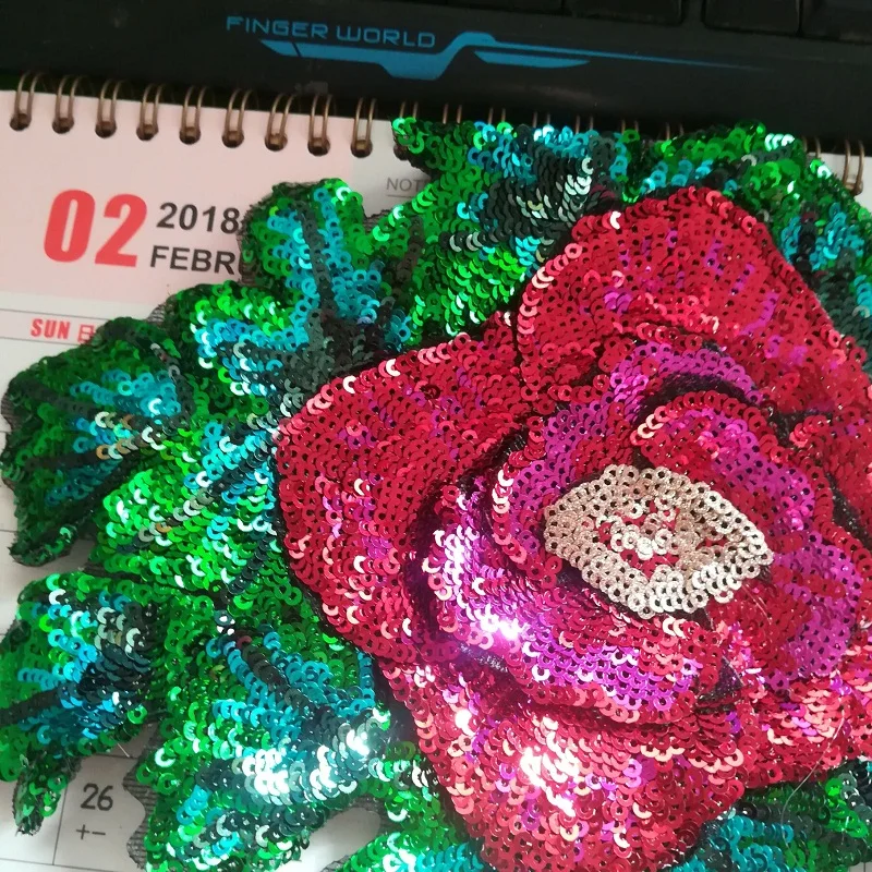 2 шт. оптовая цена большой размер красивые красные блестки цветочные нашивки