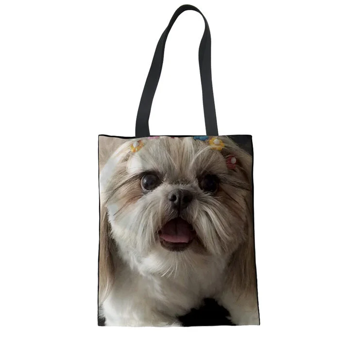 LMF3536Z22 WHEREISART Shih Tzu, женская сумка для покупок с принтом собаки, тканевая сумка-шоппер, повседневная женская сумка на плечо, на заказ, для девочек, для домашних животных, Bolsas De Tela - Цвет: LMF3536Z22