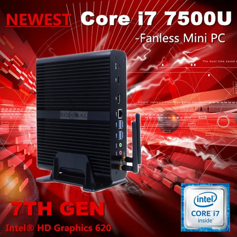 Мини ПК Eglobal 7 поколения без вентилятора Core I7 7500U Max 3 5G Barebone Windows 10 неттоп 4K VGA HDMI HTPC