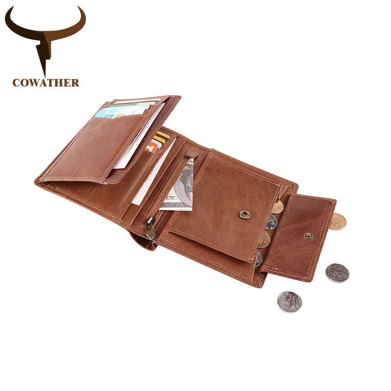 COWATHER 2019 мужские кошельки из коровьей кожи RFID мужской кошелек повседневный и
