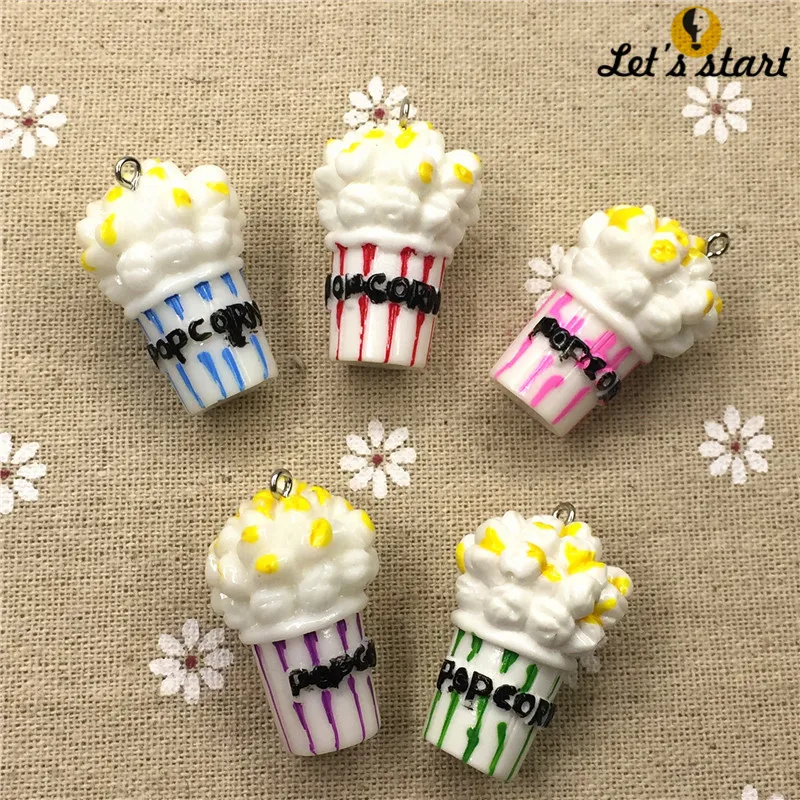 Let start!set 10 шт. попкорн из 3D смолы. Смешанные цвета. Бумажные стаканчики кабошон для