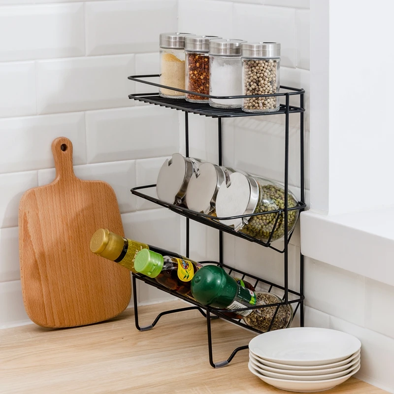 Simple Creative Steady Seasoning Snacks Storage Rack Kitchen three-layer Shelf Bonsai storage rack Wine | Дом и сад
