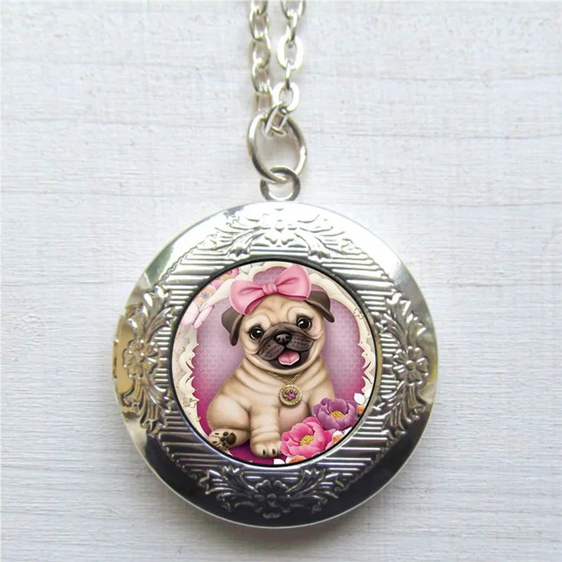 Ретро милый мопса кулон в виде собаки фото стекло кабошон кристалл ожерелье День