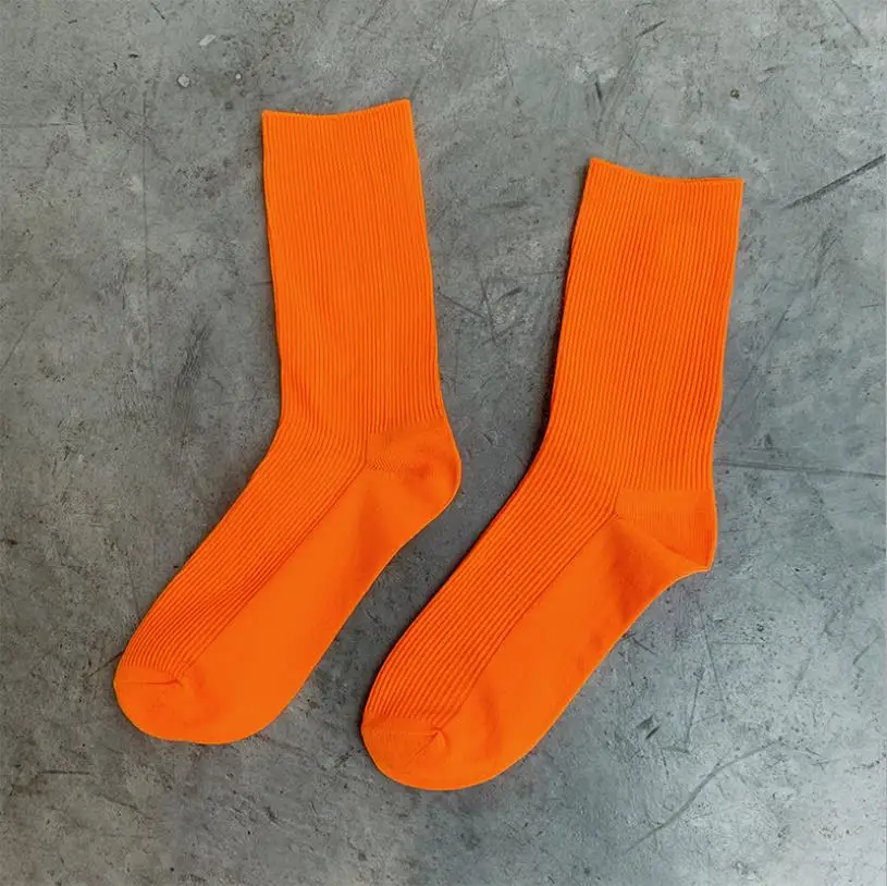 orange Новинка, модные женские Забавные милые носки, пара, женские, мужские, унисекс носки, Повседневные Носки ярких цветов, неоновые, розовые, флуоресцентные, зеленые носки - Цвет: orange