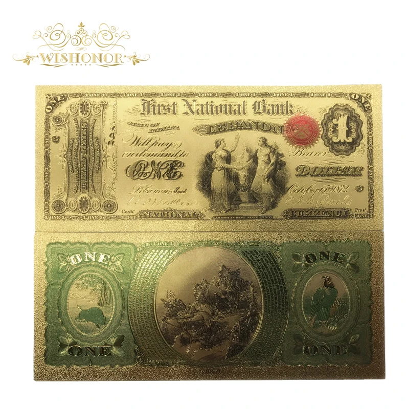 Wishonor 1875 года США Цвет золото банкноты usd 1 долларов банкнот в 24 К Позолоченные