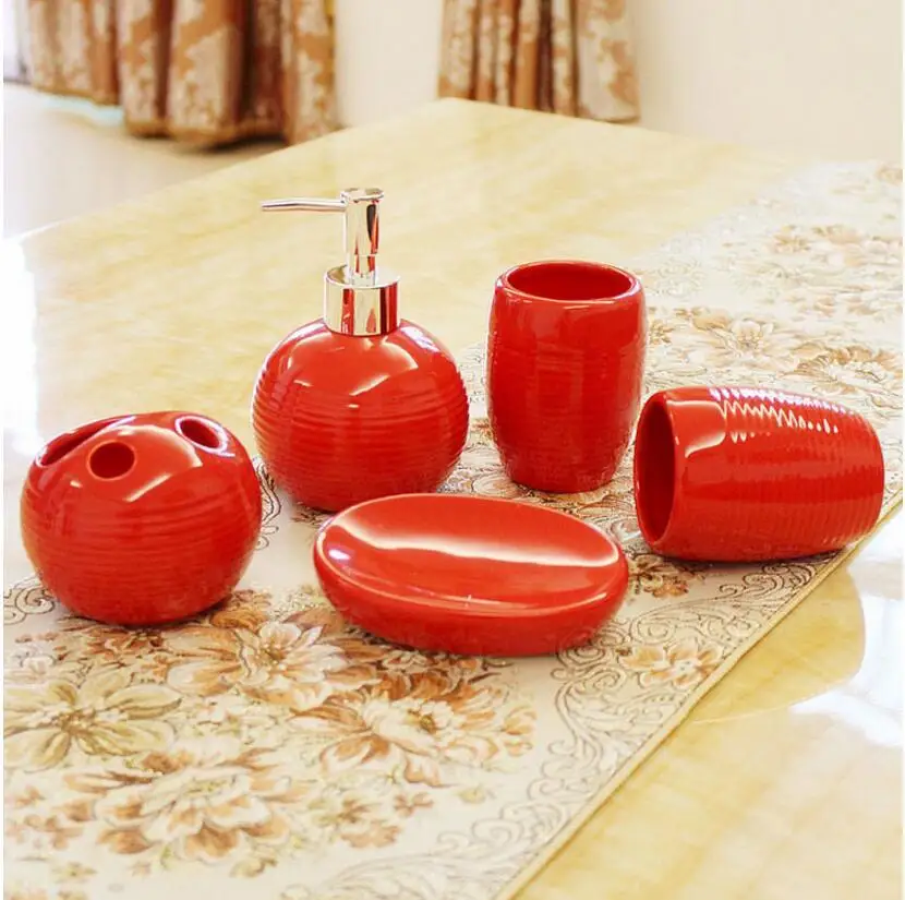 5 шт./компл. красный Китайская керамика Ванная комната Продукты Набор туалетные принадлежности зубная щетка Чехол держатель зубной щетки свадебные подарки