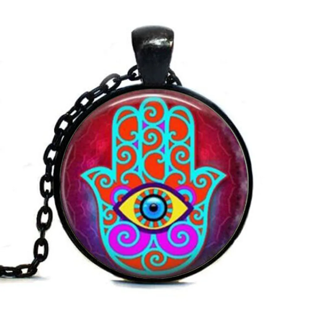 Оптовая продажа художественный стеклянный кабошон тег Хамса красочный ручной