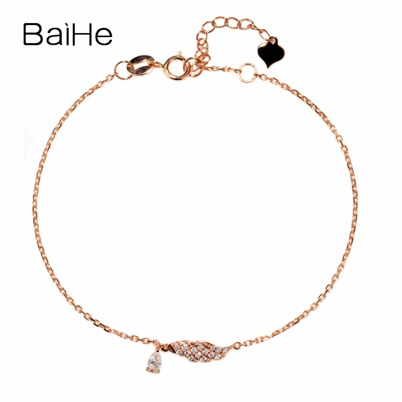 

BAIHE Solid 18K Rose Gold 0.15ct H/SI Natural Diamond Feather Bracelet Women Wedding Trendy Fine Jewelry Munduwa gashin tsuntsu