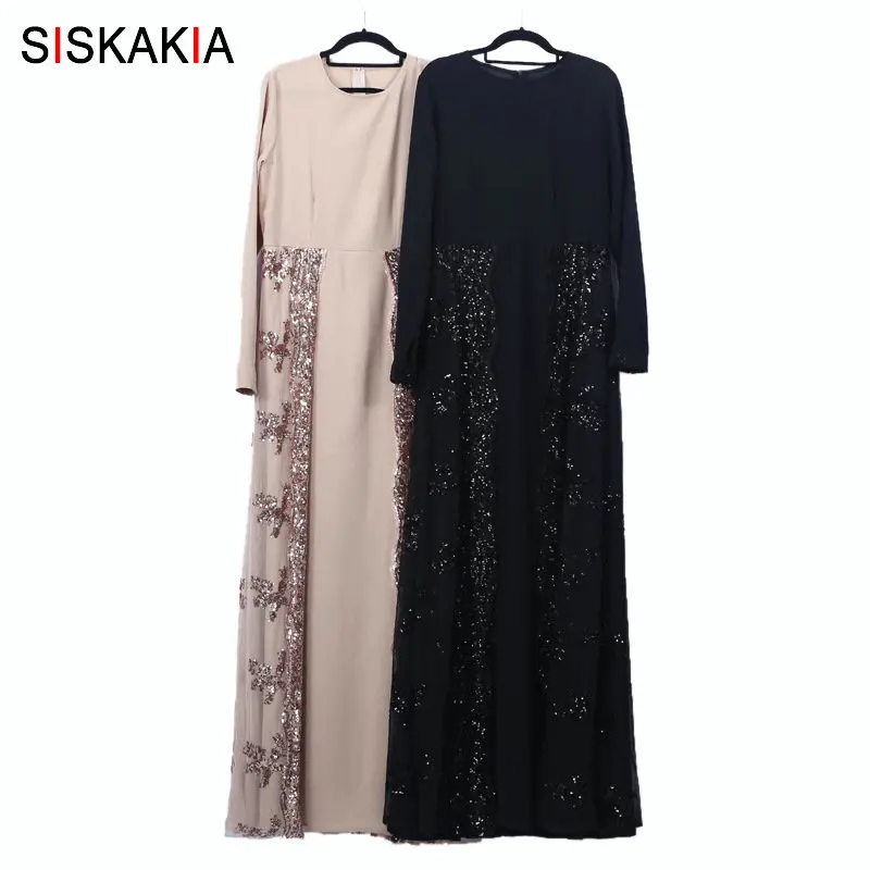 Платье с блестками Siskakia длинное формальное платье трапеция длинным рукавом и