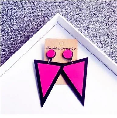 Женские серьги подвески в стиле панк розовые красные длинные с геометрическим