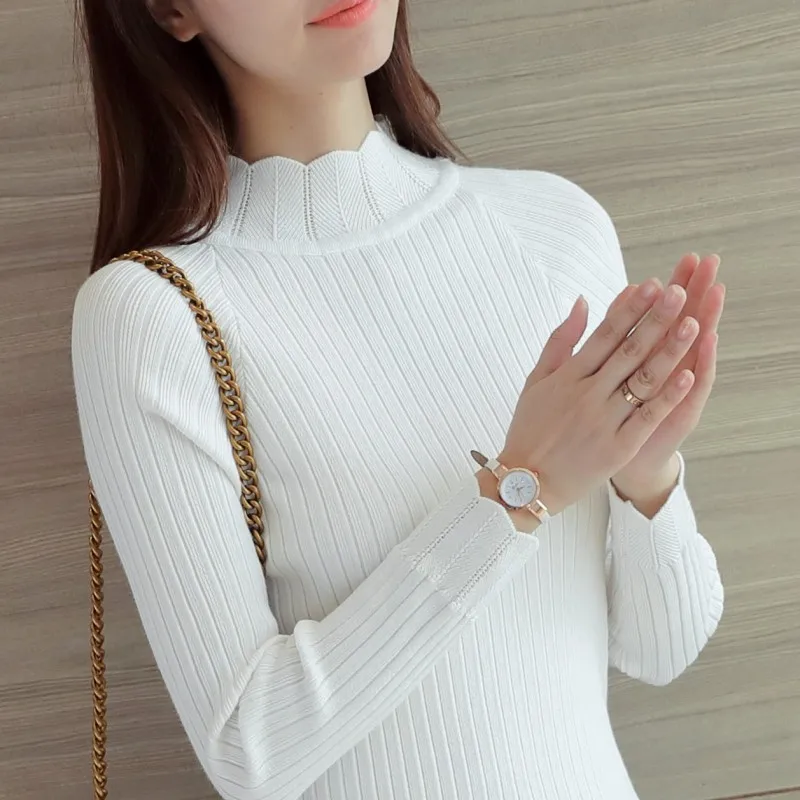 turtlenecks winter 2018 Korean Women sweaters Pullovers Ruffled Sleeve Turtleneck women's pullover sweater for top women | Женская