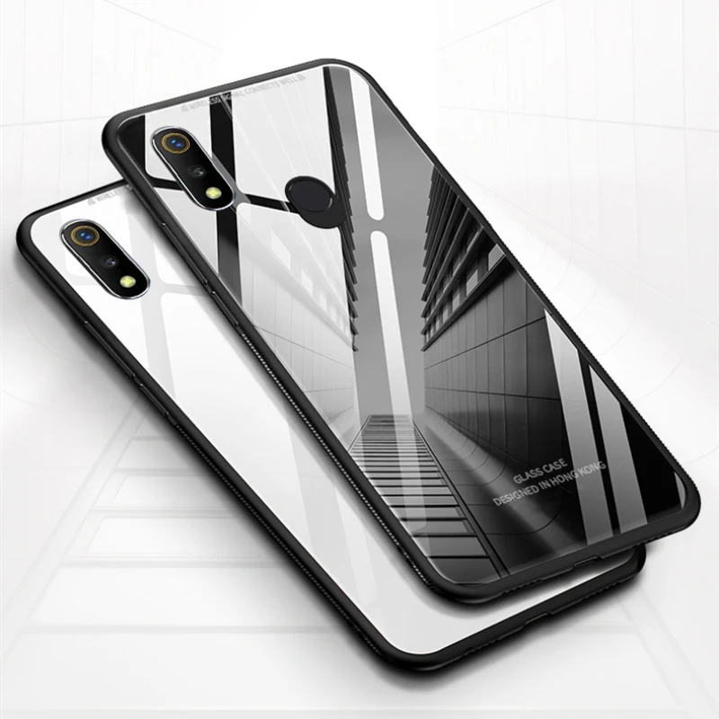GFAITH Glass Cases For Realme 3 Case Glossy Tempered Glass Silicone Frame Hard Back Cover For Realme 3 Pro Realme C2 Cases