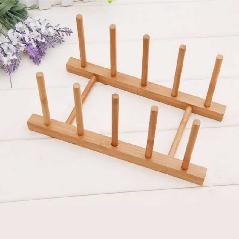 Dish Rack Pots Wooden Plate Stand Wood Kitchen Cup Display Drainer Holder NEW