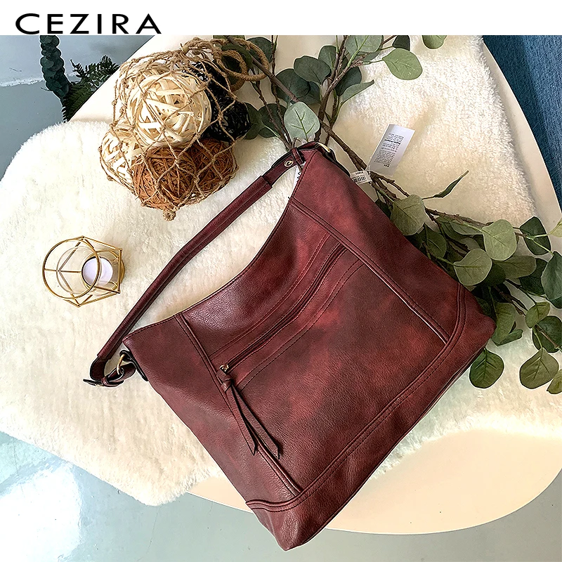 CEZIRA, повседневные вместительные сумки для женщин, высокое качество, веганские кожаные сумки, женские сумки на плечо, дамская модная дизайнерская сумка-тоут, сумки-мессенджеры