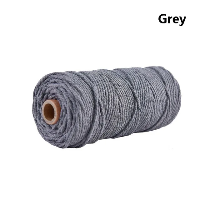 Grey 3 мм, хлопок, цветной шнур, бежевая витая веревочка для рукоделия макраме, домашние текстильные украшения, поставка 100 м, высокое качество - Цвет: Grey