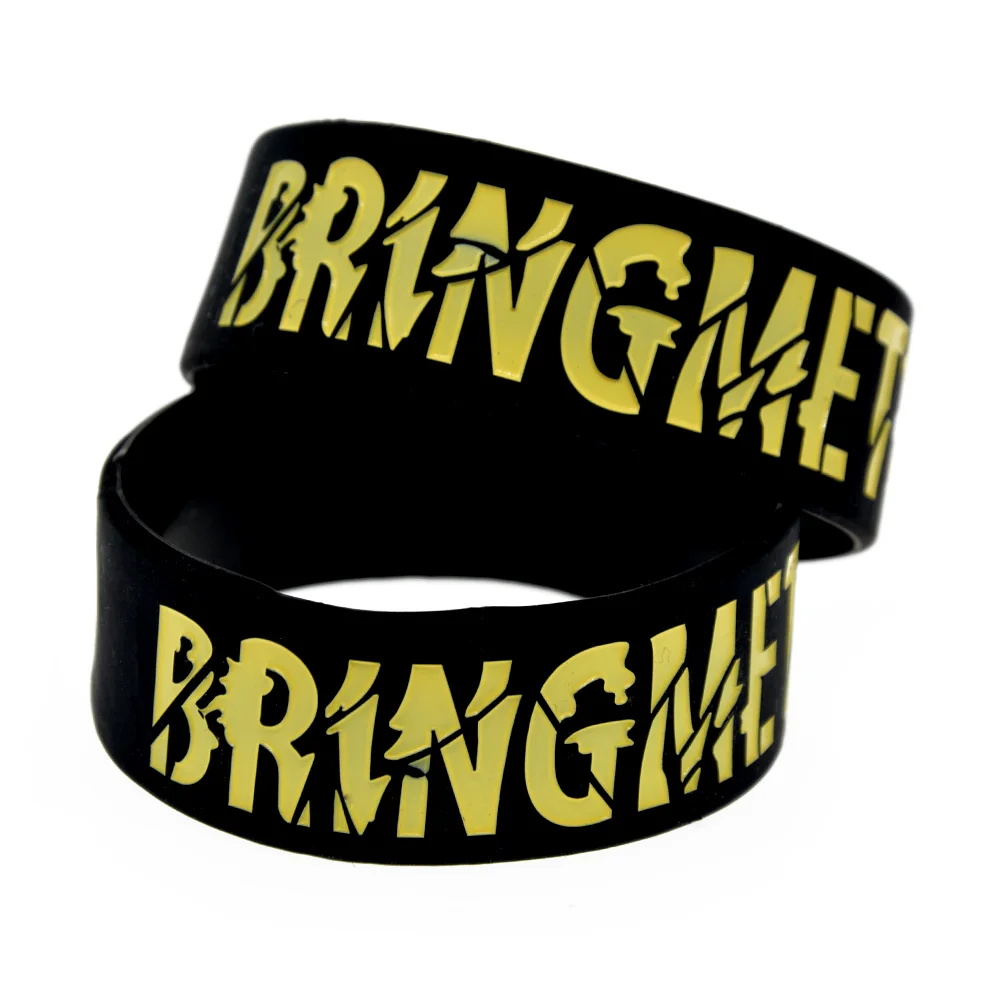 1 шт. черный 1 дюймовый широкий металлический браслет Bring Me The Horizon силиконовый браслет