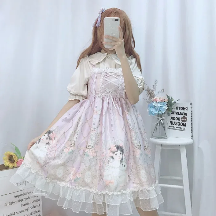 Lolita dress Japanese JSK Kawaii fairy strap women summer soft sweet girl wind cute rose | Тематическая одежда и униформа