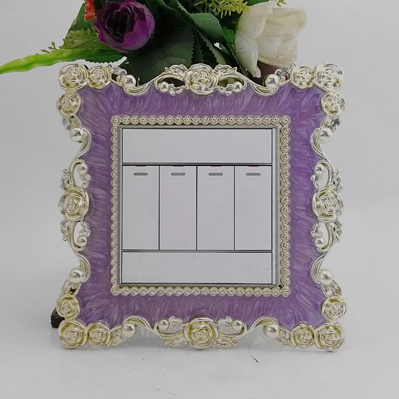 Single purple Двойная/одинарная крышка выключателя освещения пластина роза Кружева Наклейка на стену для выключателя DIY украшения золотой гостиной декоративные настенные наклейки s - Цвет: Single purple